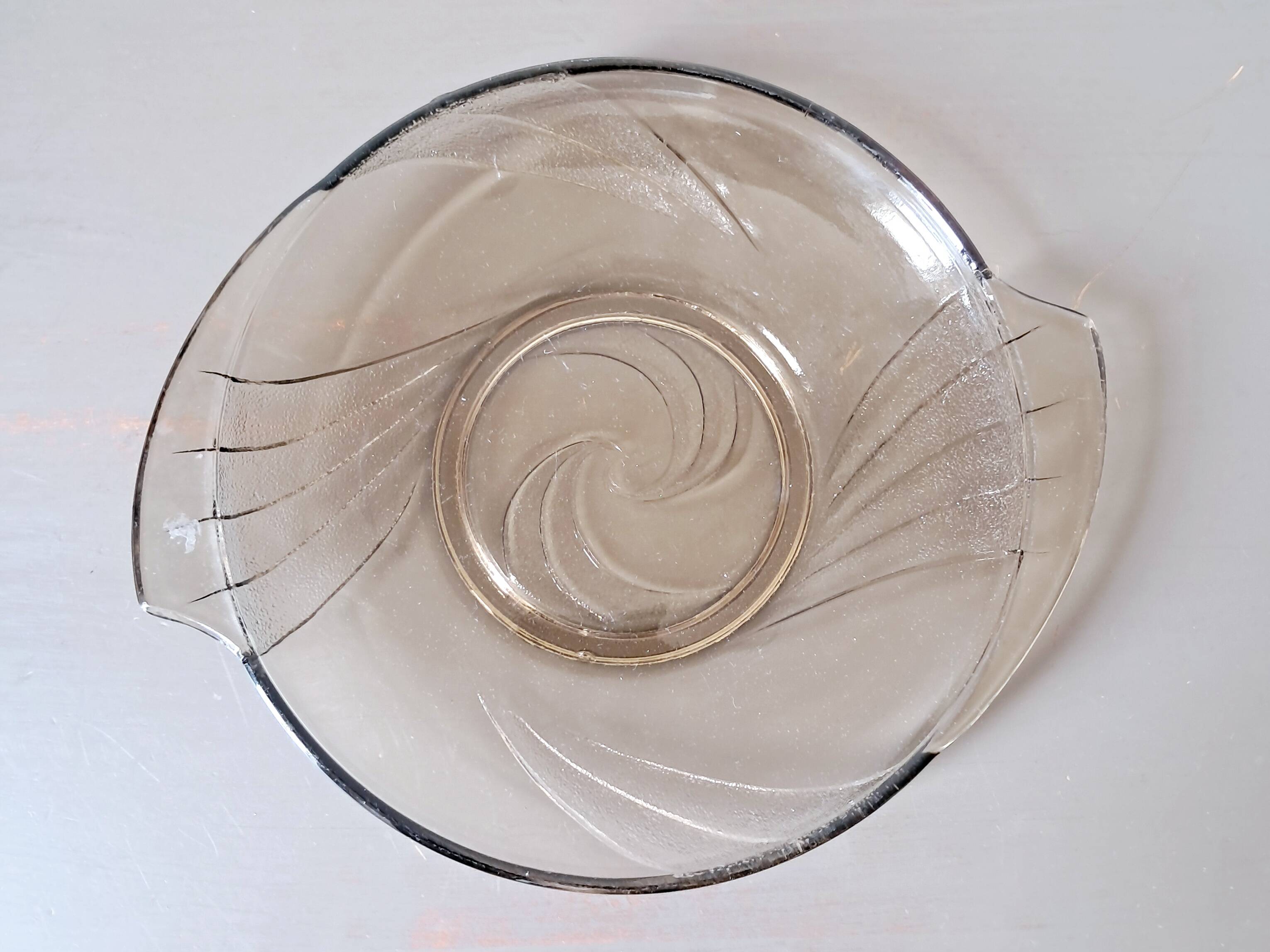 Art Deco clear glass dish. Val Saint Lambert. Belgium