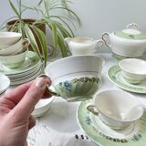 Vintage tea/coffee set in white, green and gold porcelain by SALINS, made in France