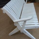 Banc de Jardin pliant en hêtre laqué blanc d'origine vintage  1950
