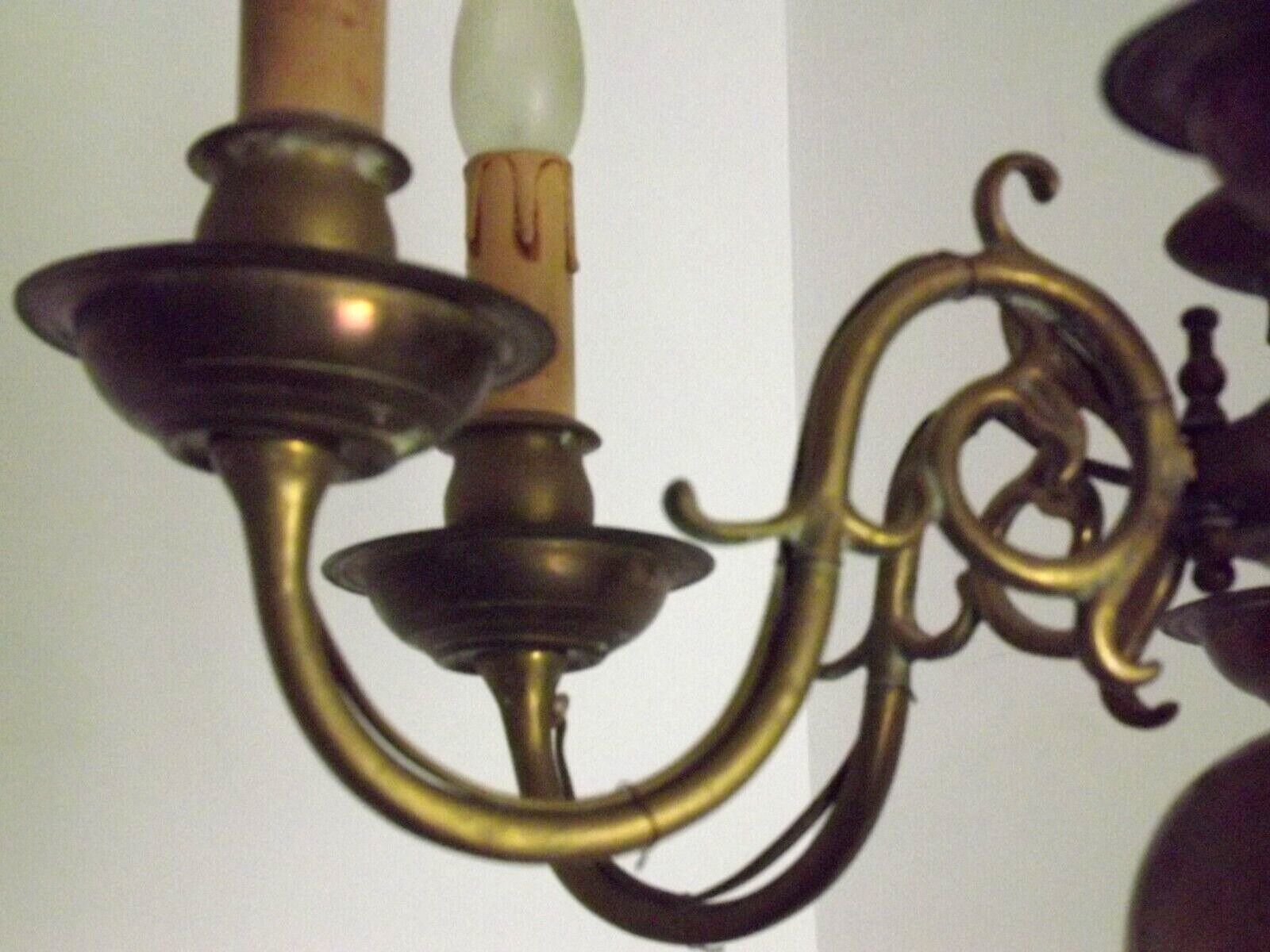 Vintage French 6 Light Heavy Brass Flemish Style Chandelier Card Drips 4050