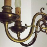 Vintage French 6 Light Heavy Brass Flemish Style Chandelier Card Drips 4050