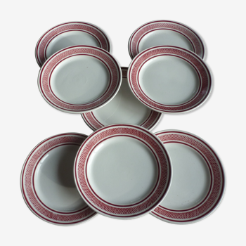 Set de 8 assiettes dessert faience quadrillage bordeaux