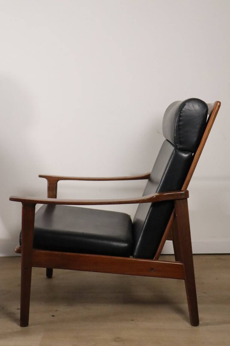 Pair of Scandinavian teak and leatherette armchairs, 1960