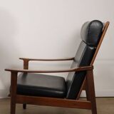 Pair of Scandinavian teak and leatherette armchairs, 1960