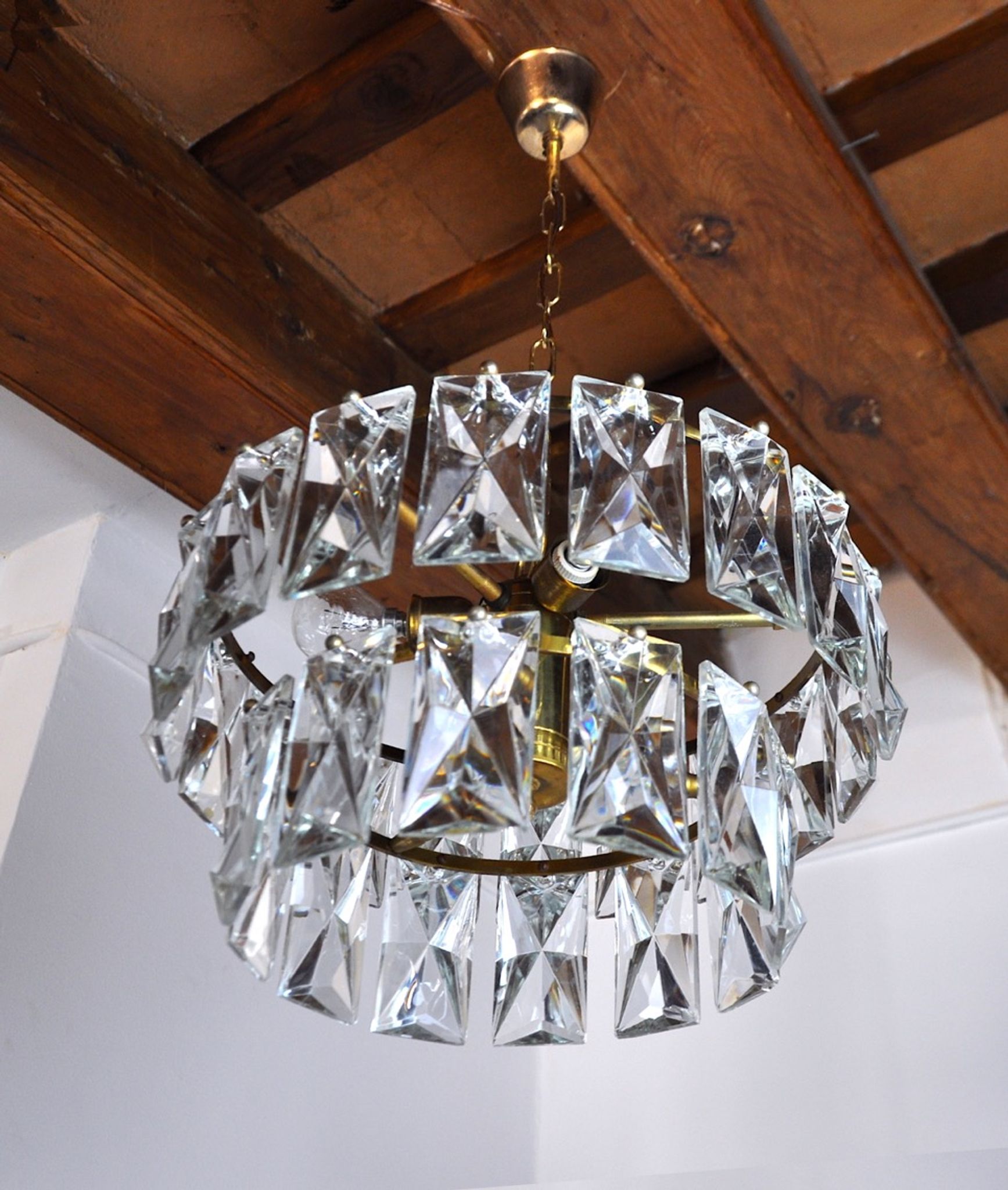 Lustre Kinkeldey 2 niveaux cristaux Allemagne 1970