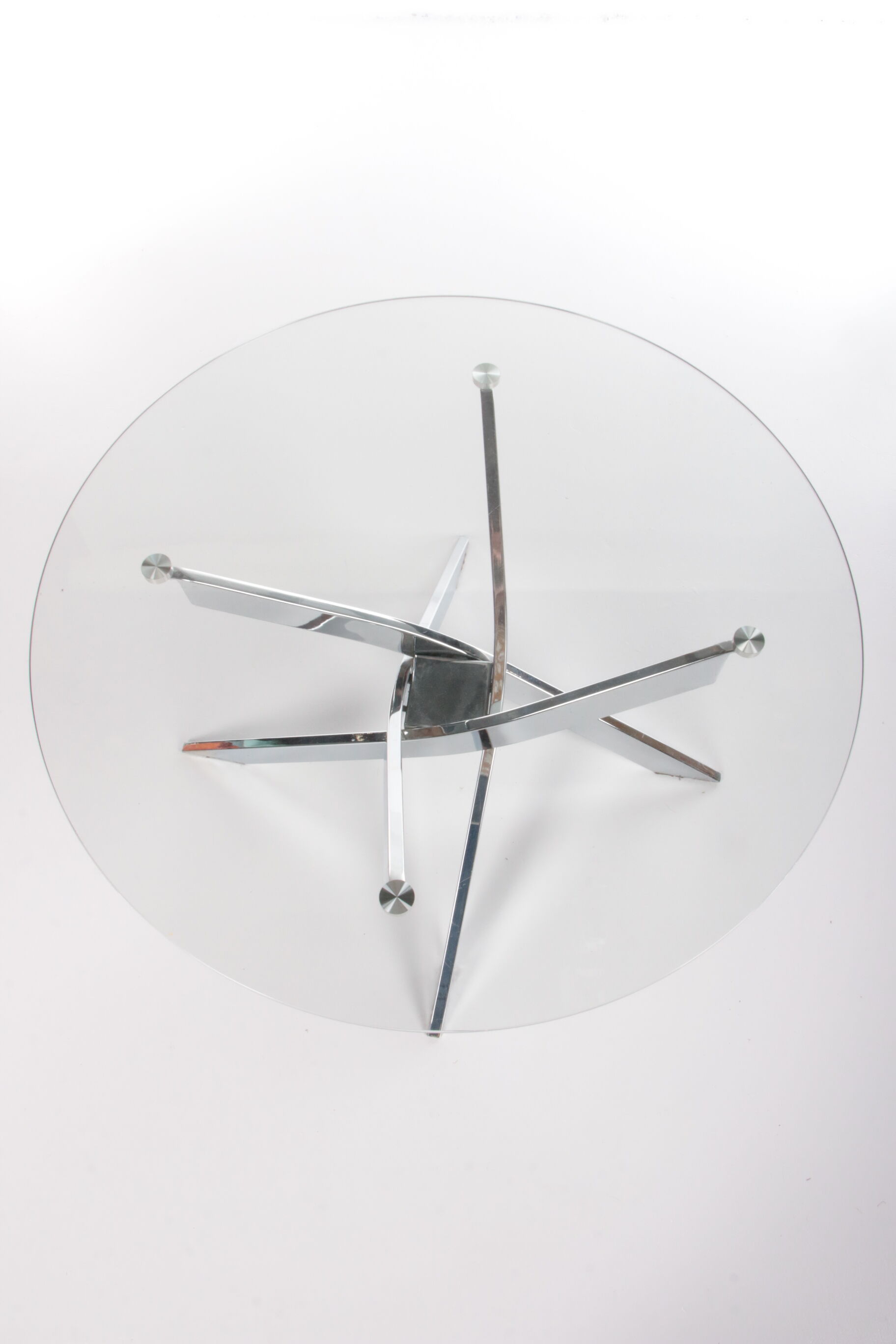 Vintage chrome coffee table with X frame and round glass top, 1980s