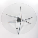 Vintage chrome coffee table with X frame and round glass top, 1980s