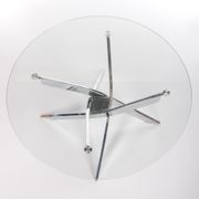 Vintage chrome coffee table with X frame and round glass top, 1980s