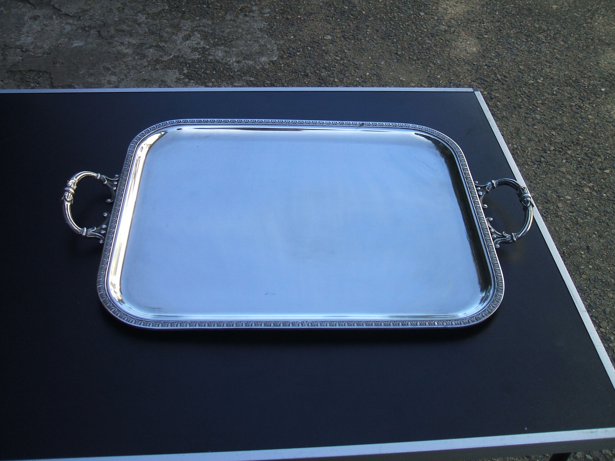 Silver metal service tray