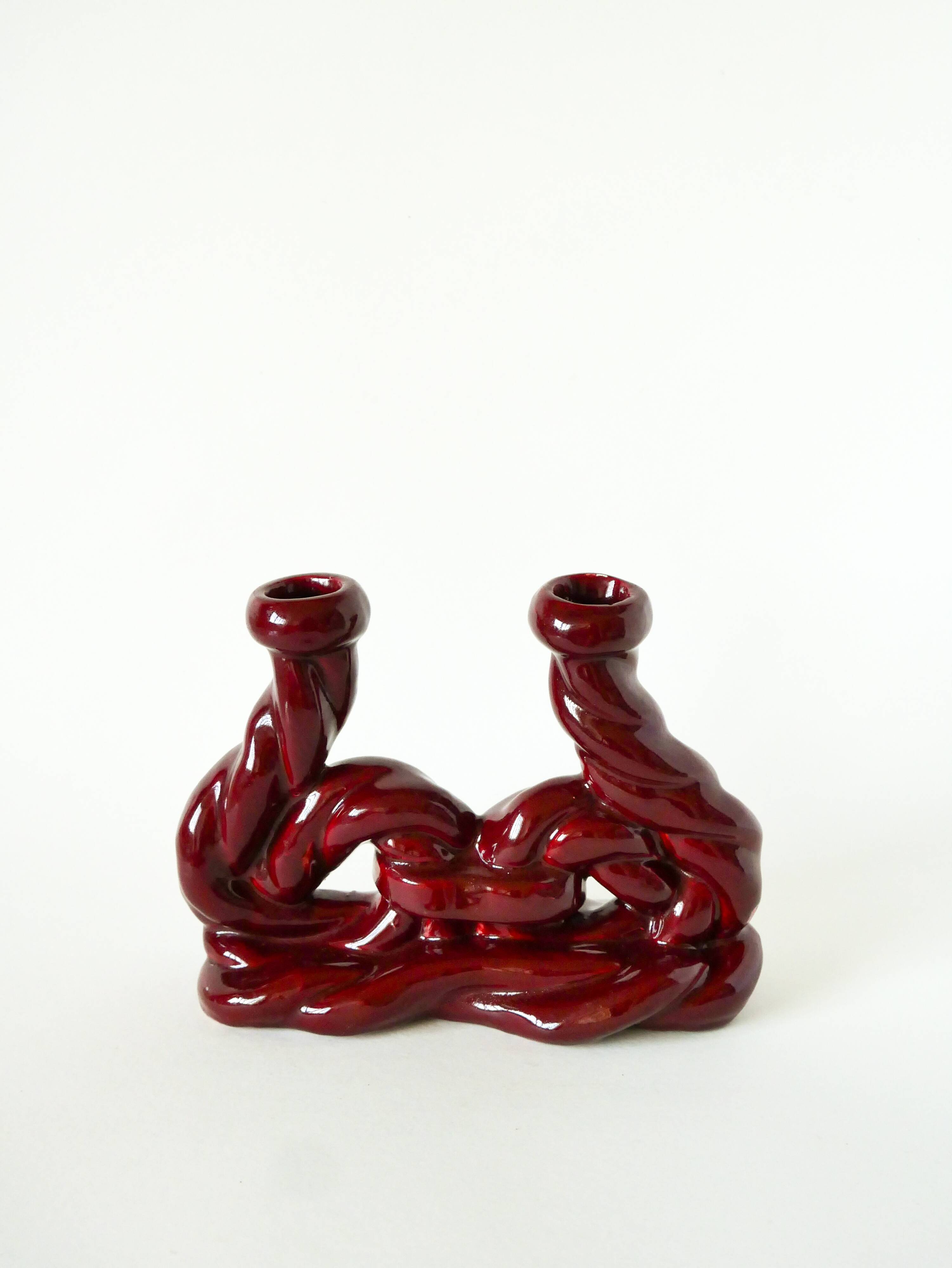 Large woven ceramic candle holder, Bordeaux, 1960