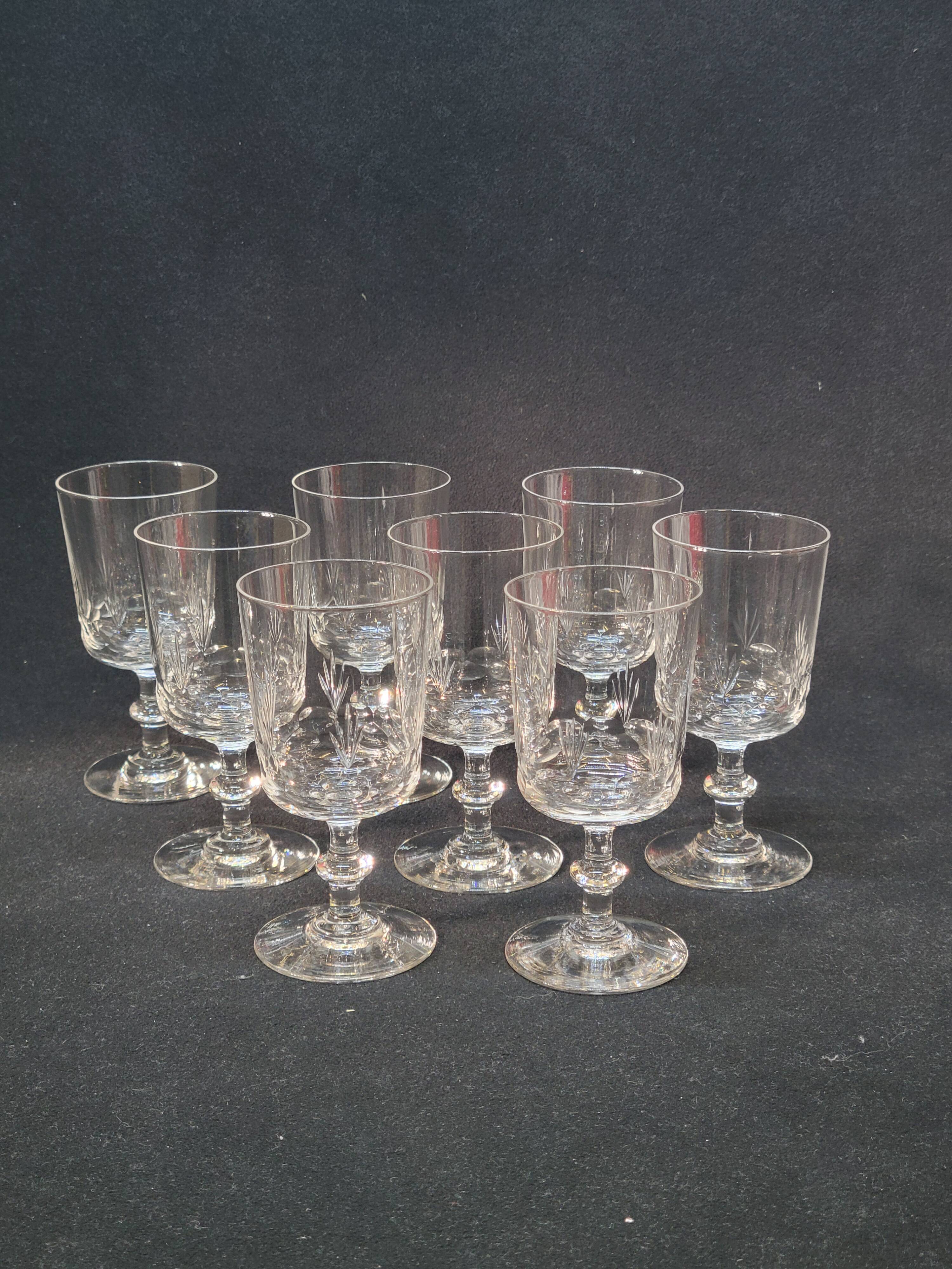 8 antique baccarat crystal wine glasses cut engraved 10742