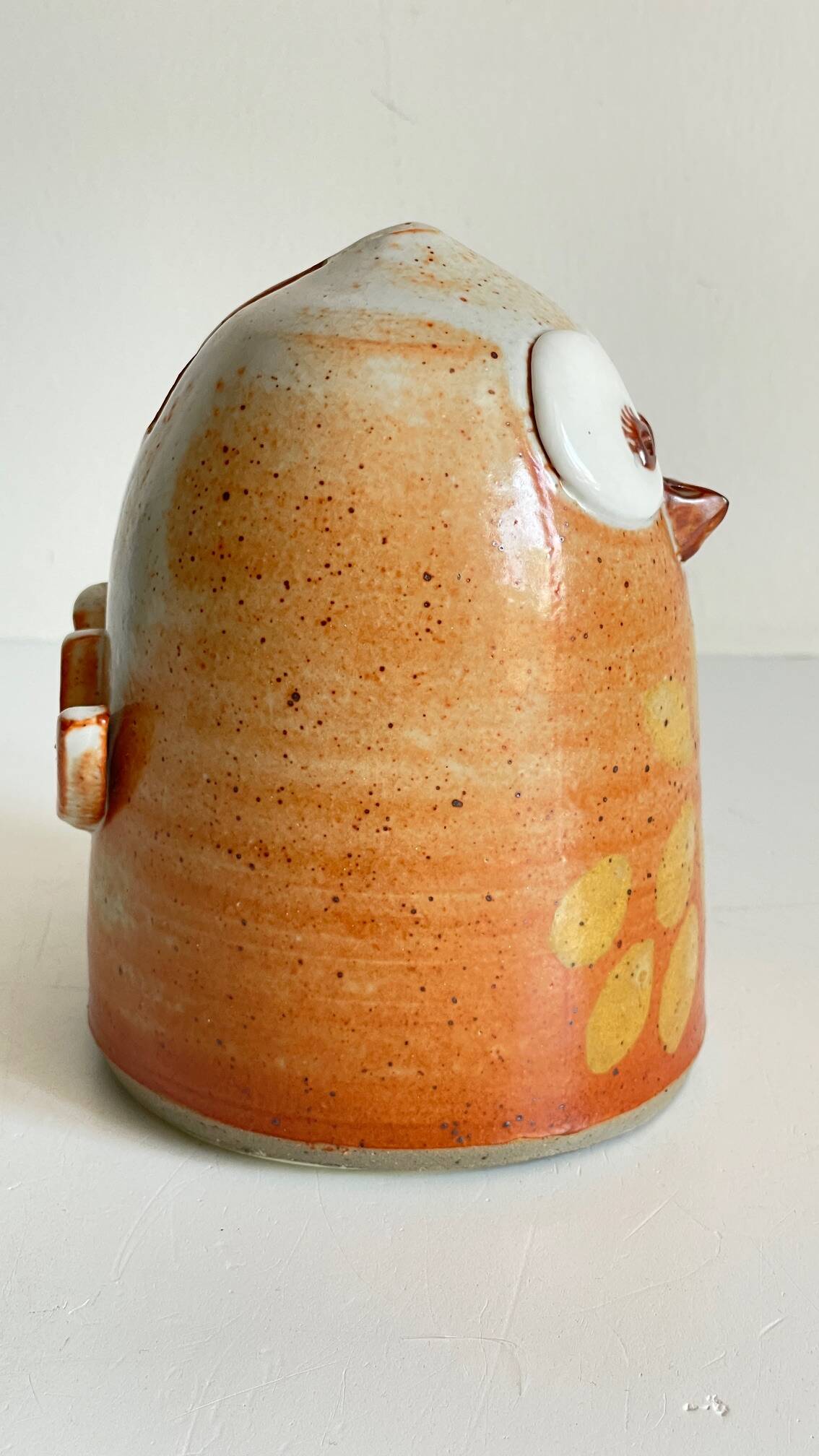 Vintage enameled stoneware owl money box