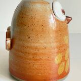 Vintage enameled stoneware owl money box