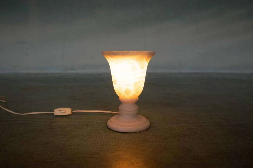 1970s bohemian natural stone table lamp, vintage mood lamp
