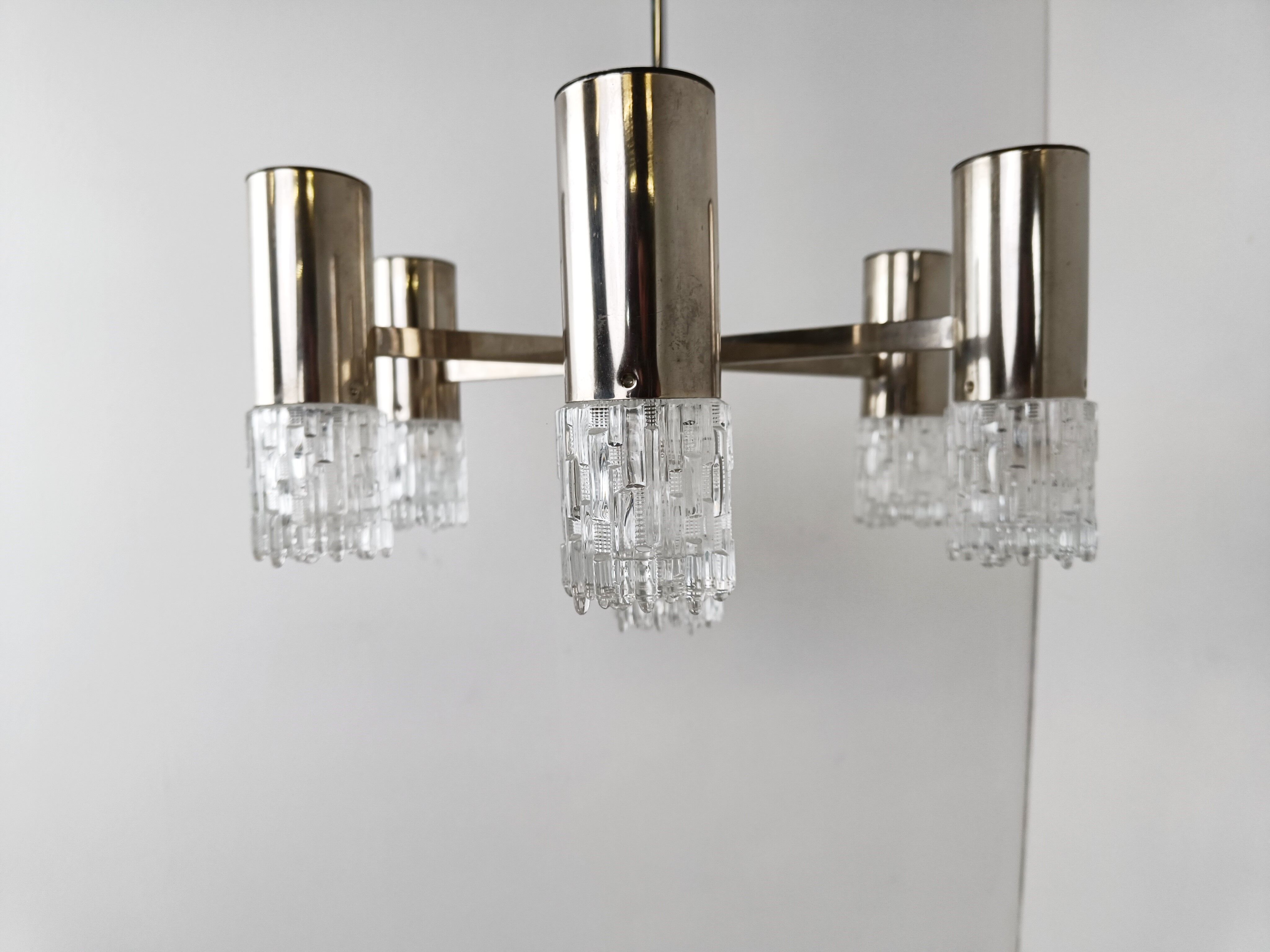 Chrome and glass chandelier, 1970s