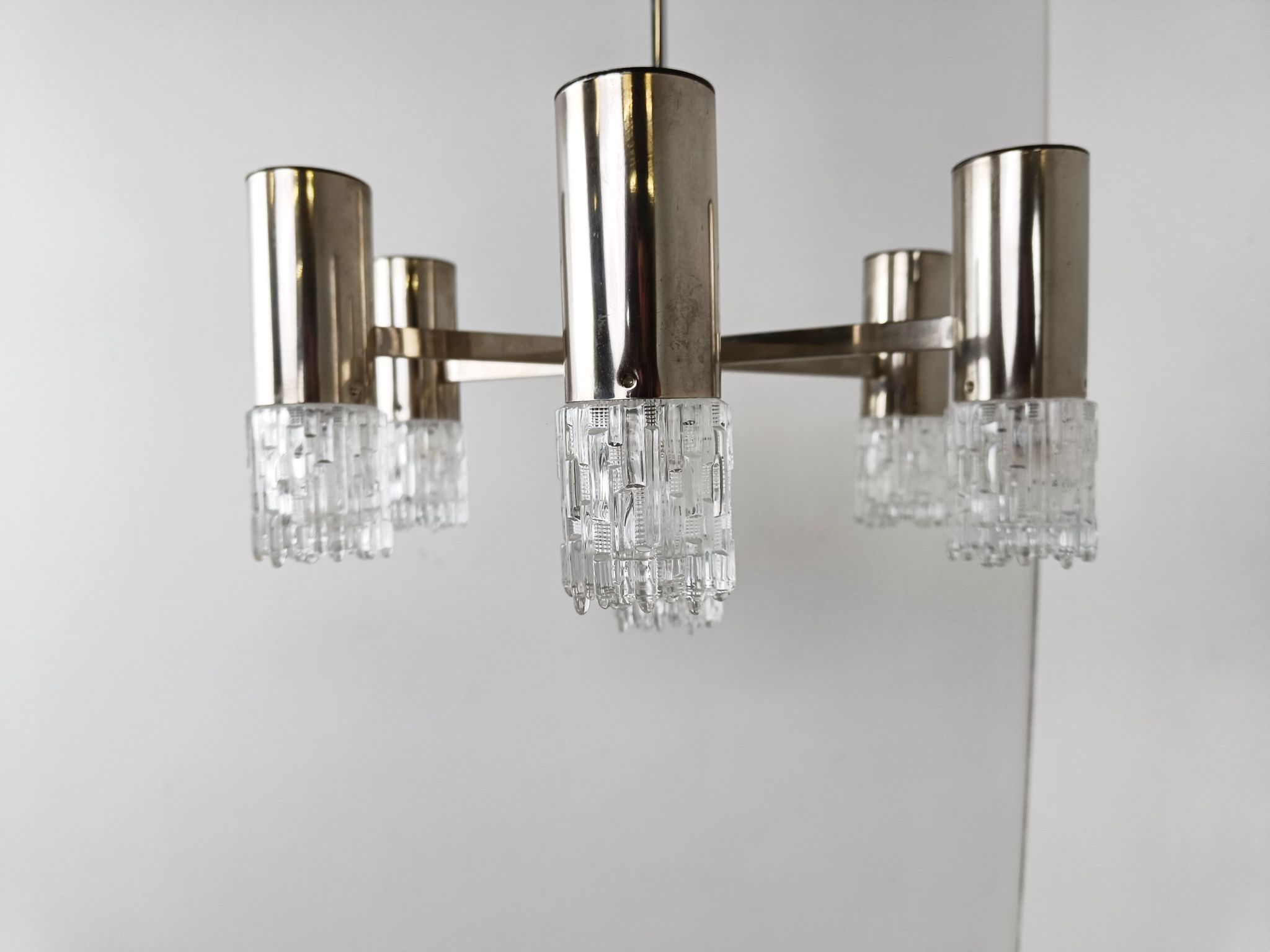 Lustre en chrome et verre, années 1970