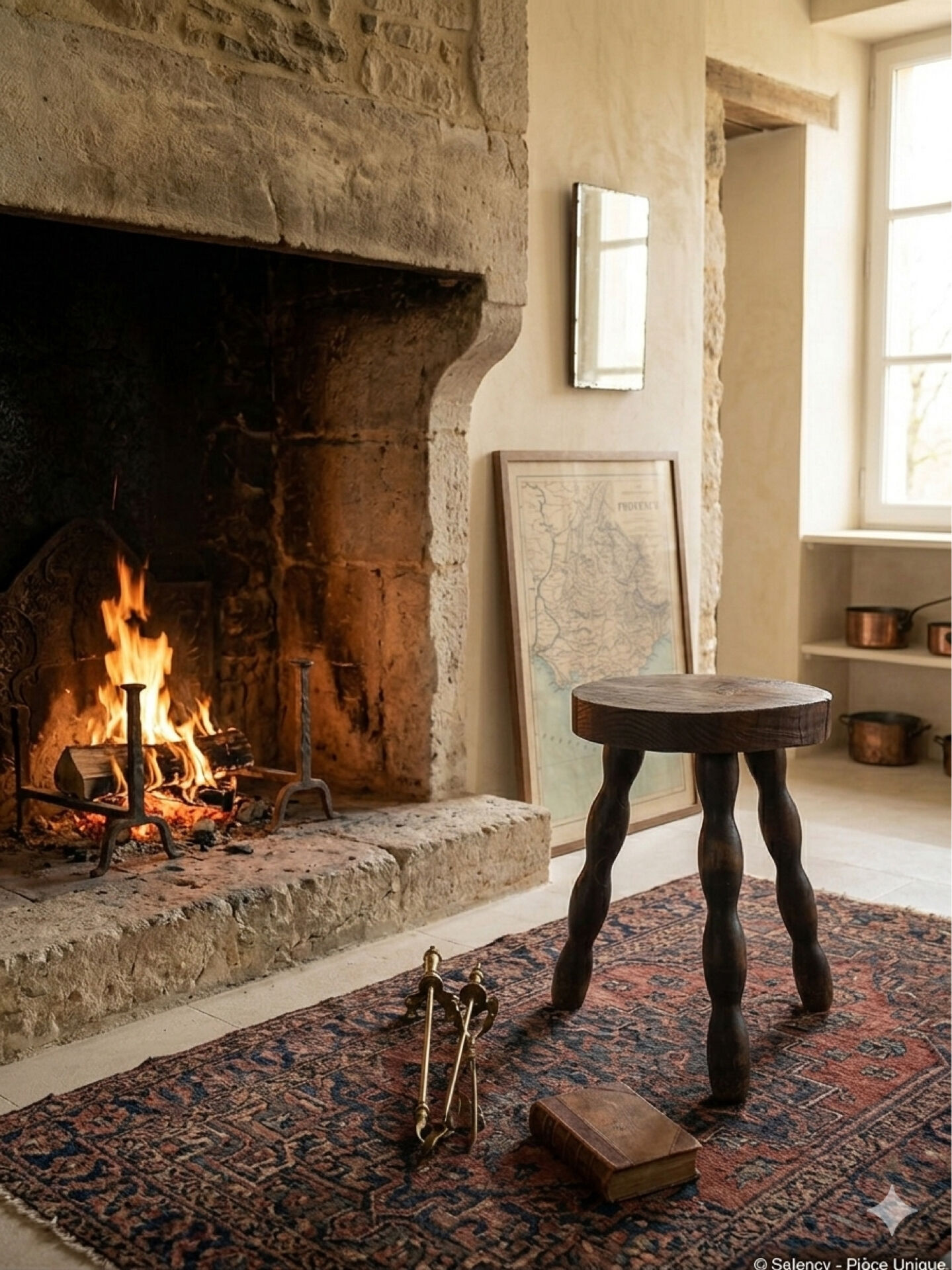 Small Spanish stool in solid oak – circa 1960