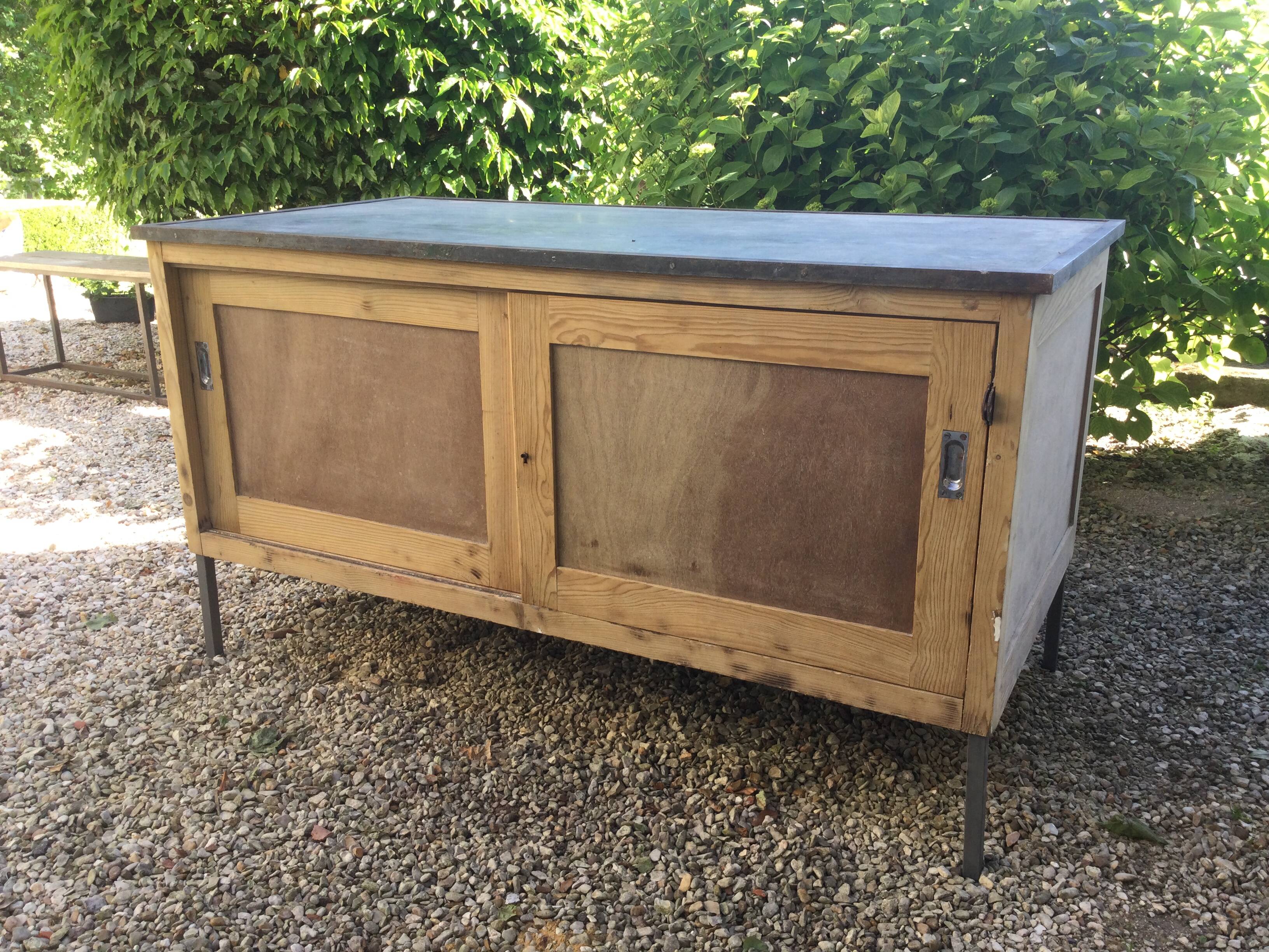 Antique workshop cabinet with sliding doors