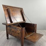 Rustic Carved Wooden Bar with Stools and Wine Chest, 20th Century