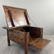Rustic Carved Wooden Bar with Stools and Wine Chest, 20th Century