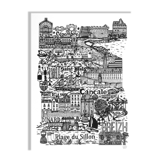 Sérigraphie en noir et blanc Saint-Malo Cancale