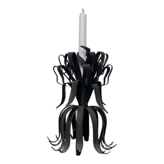 Vintage brutalist candle holder in black metal