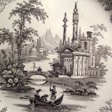 English dessert plate signed David Johnston & Cie: Black and white landscape