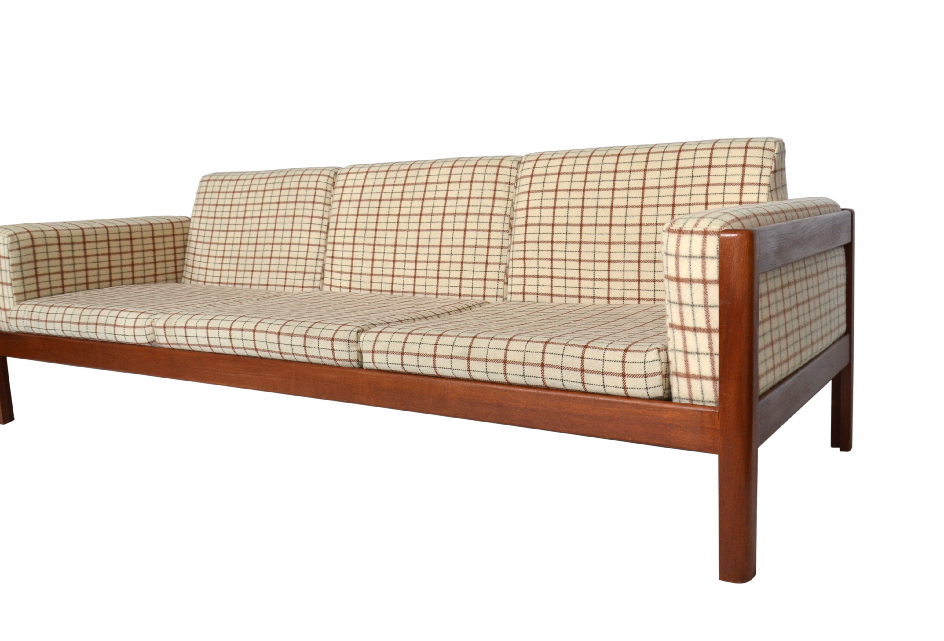 Vintage mid 20th century danish style day sofa, teak, wool upholstery, Scandinavian 1960s