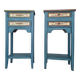 Blue wooden bedside tables with floral patterns