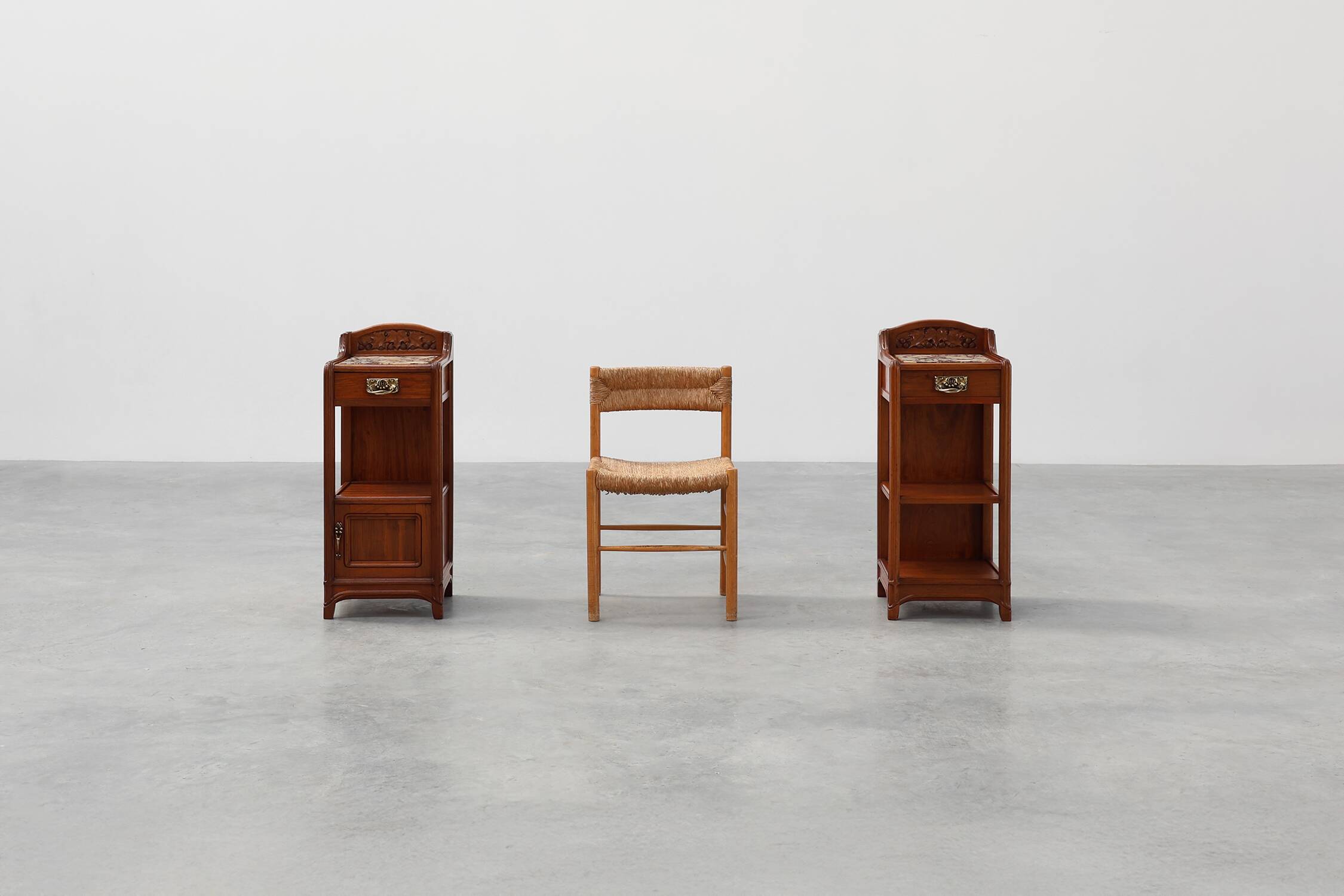 Pair Art Nouveau Nightstands with marble top by Paul Alexandre Dumas, Franc