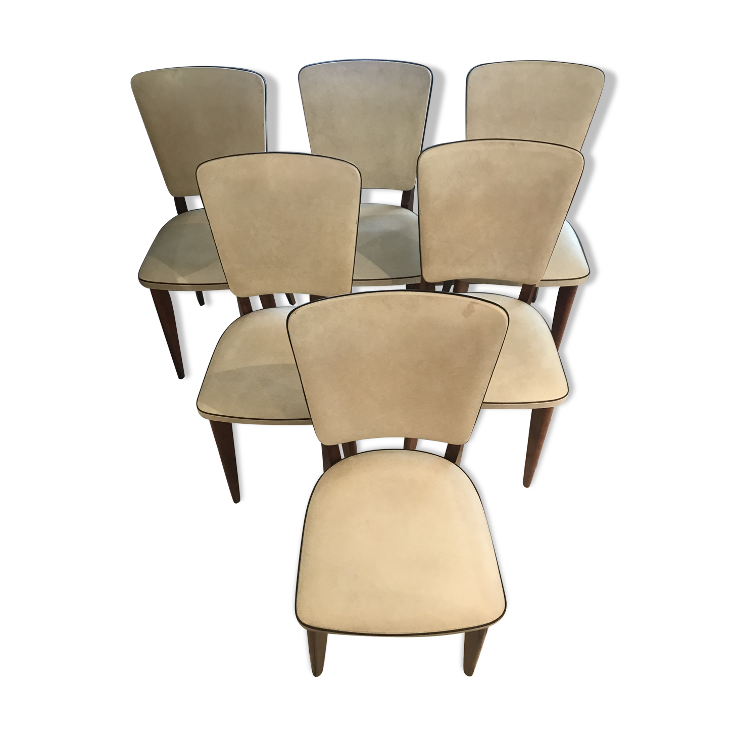 Suite de 6 chaises vintages Skaï beige 1970