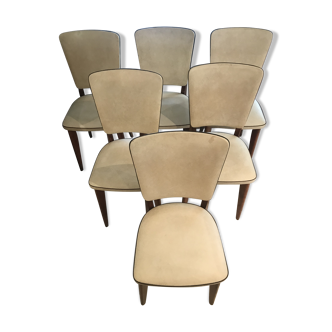 Suite of 6 vintage skai beige chairs 1970