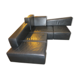 Black leather modular corner sofa