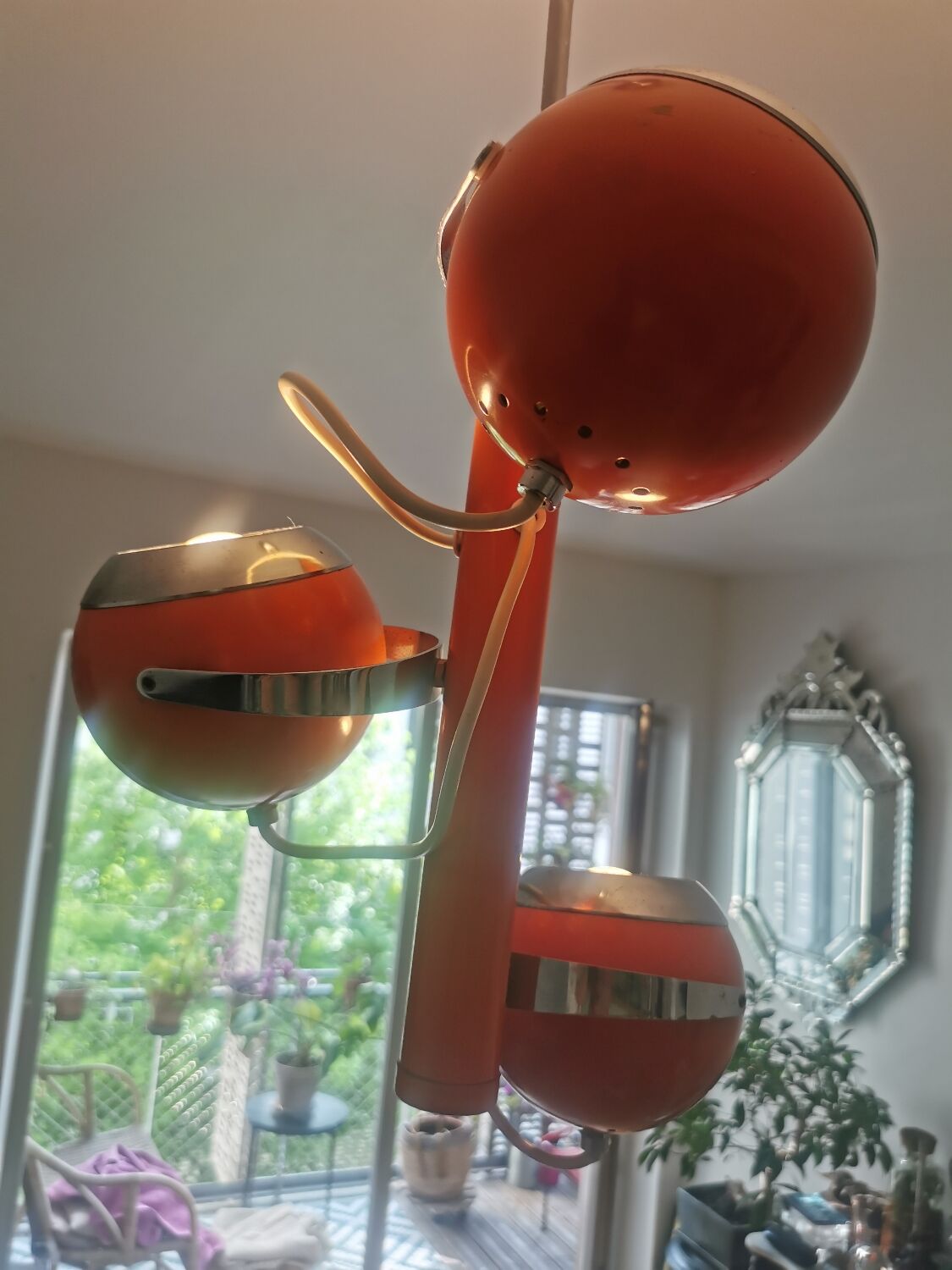 Vintage Space Age 70s Pendant Light – 3 Adjustable Spotlights – Orange