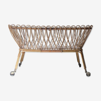 Cradle in rattan and wicker vintage