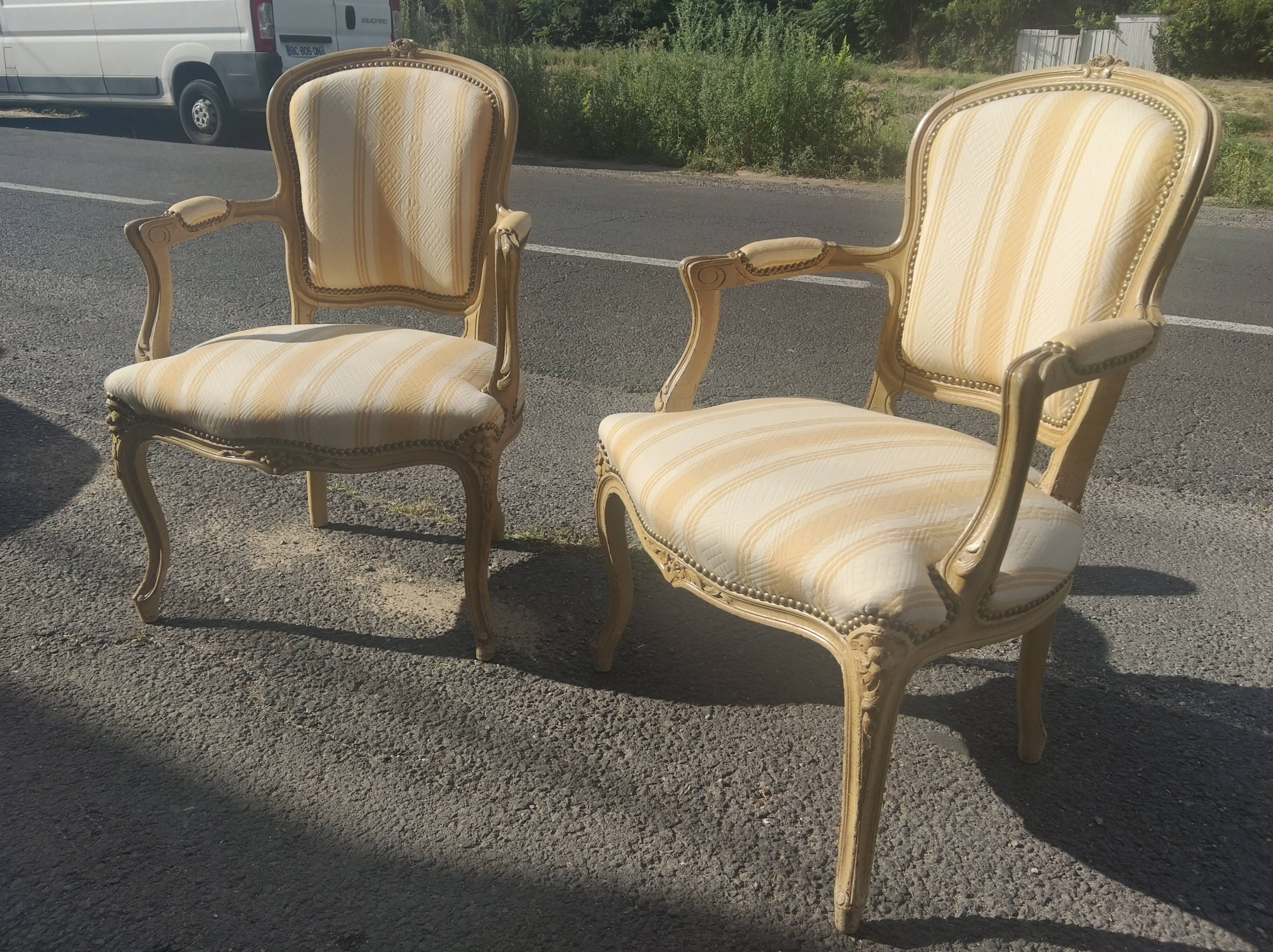 Pair of Louis XV style convertible armchairs