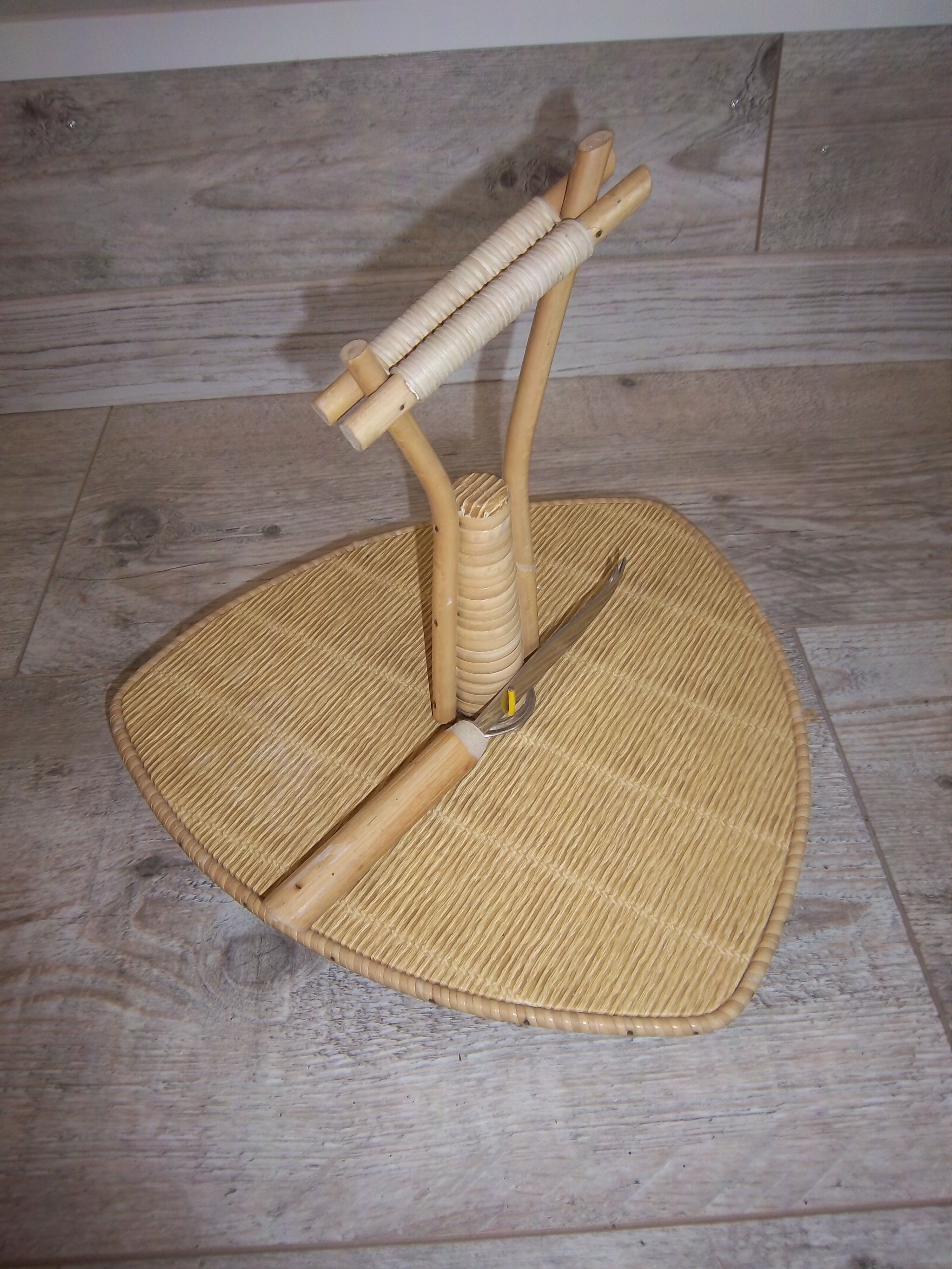 Cheese 1960 vintage rattan tray