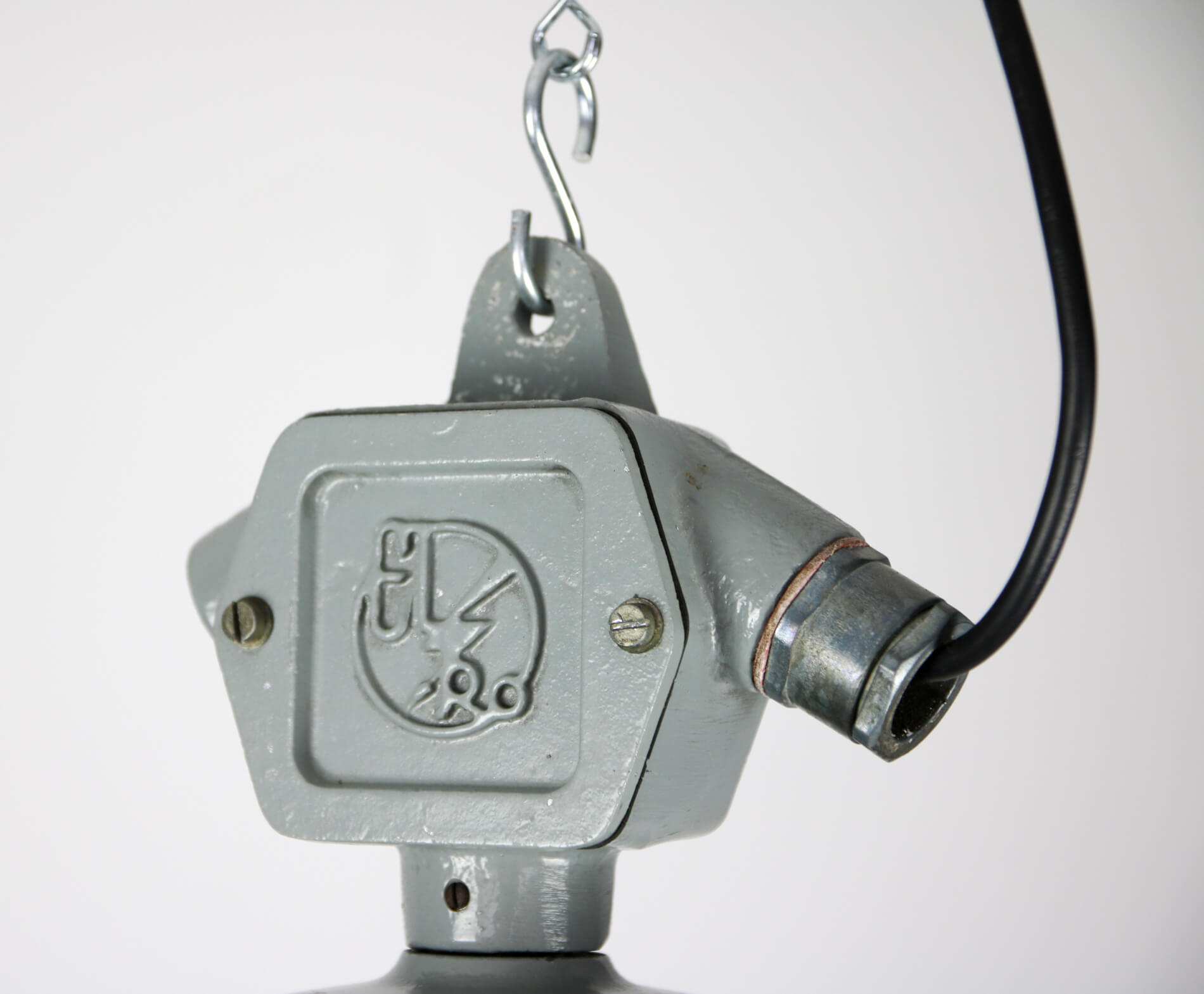 Vintage light blue enamel industrial factory pendant light from ElKo, 1960s