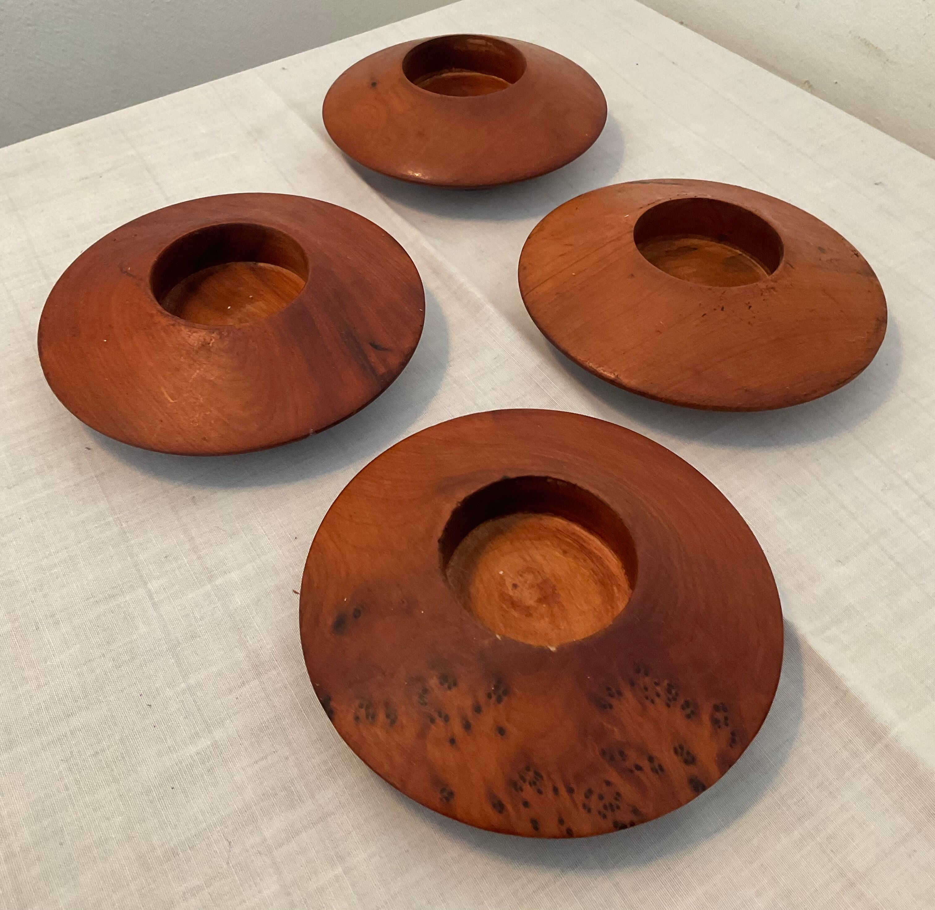 Series of 4 vintage elm magnifying glass candlesticks