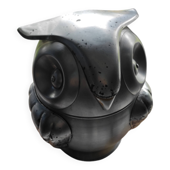 Vintage owl shaped ice bucket, brushed aluminum, made in Italy