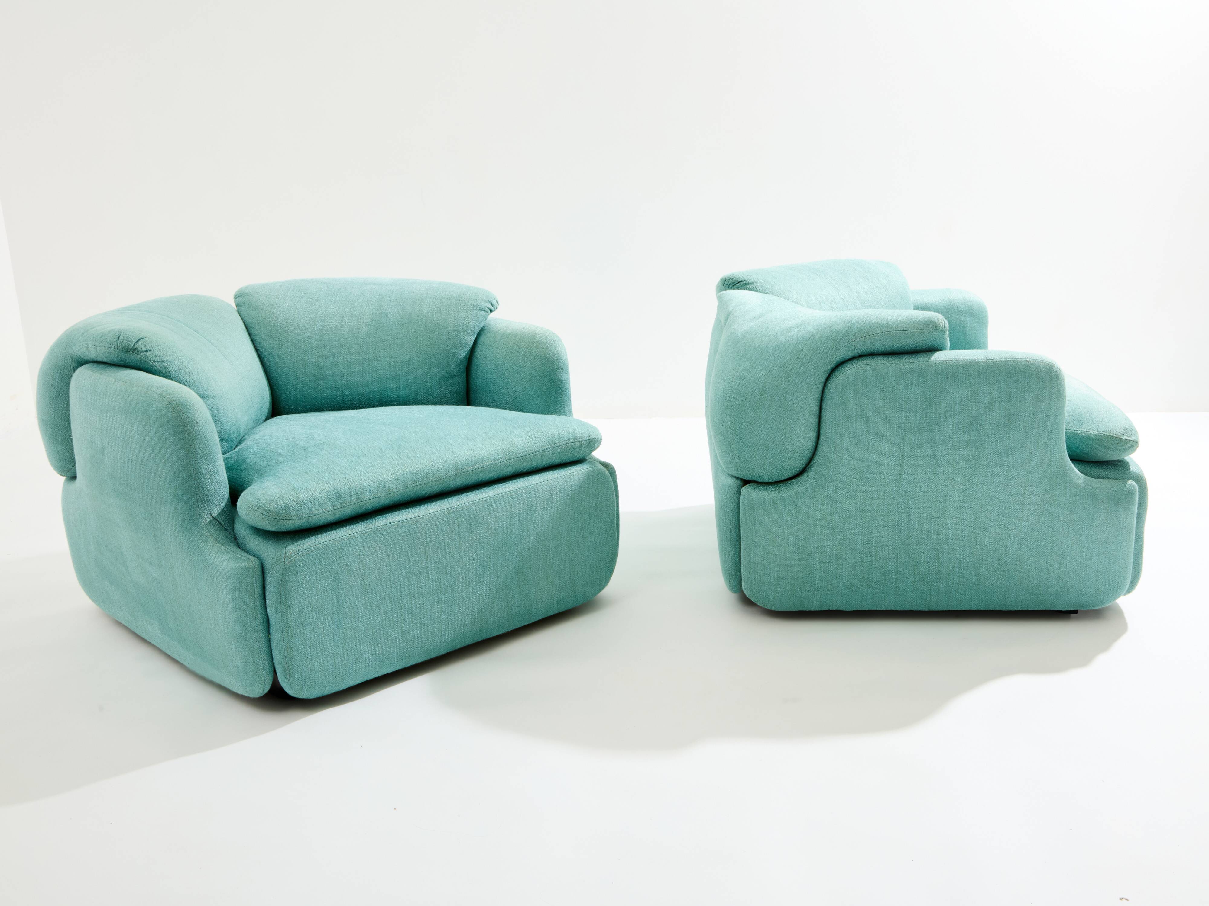 Pair of Confidential armchairs by Alberto Rosselli for Saporiti 1970
