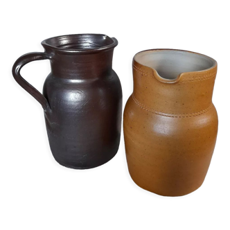 Duo of large stoneware pitchers, raw & authentic craftsmanship