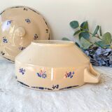 Vintage K&G Luneville "Flore" porcelain soup tureen, 1950s, small blue flowers