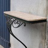 Console of wall lamp of the 50s in wrought iron and marble top