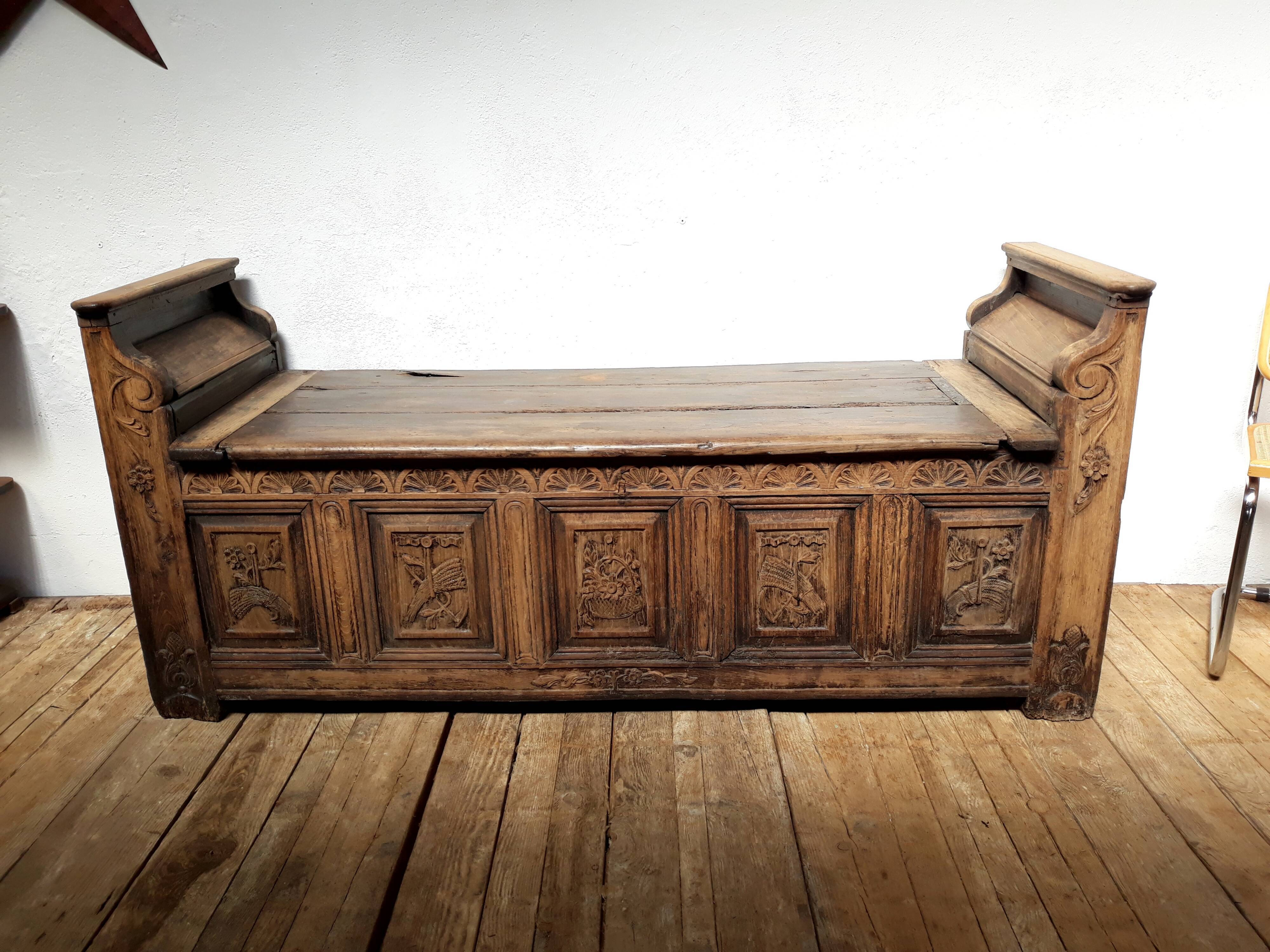Church bench wooden chest 18th