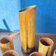 Vintage 1970s ceramic pitcher and glass set for orangeade, faux bamboo.