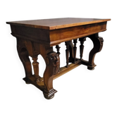Table bureau ancienne de style Renaissance en noyer  fin XIXᵉ siècle