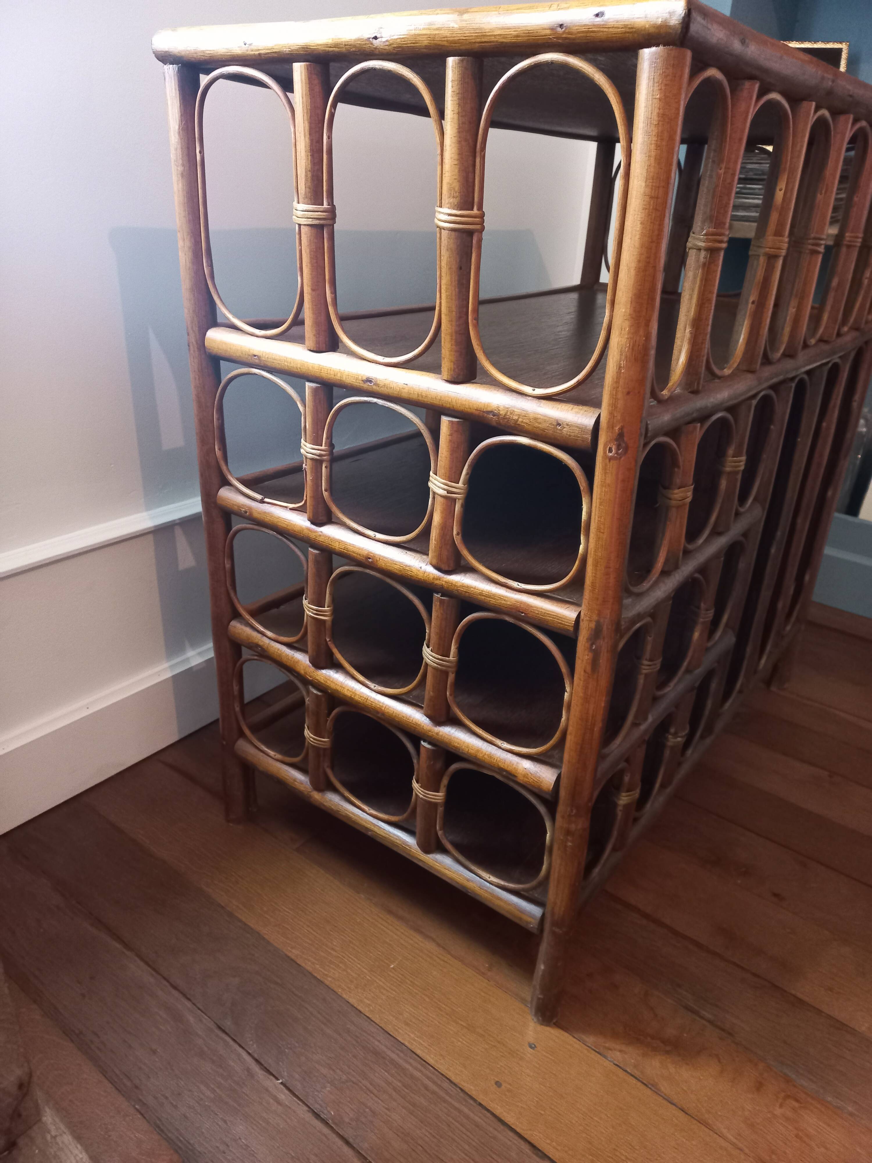Vintage rattan vinyl cabinet