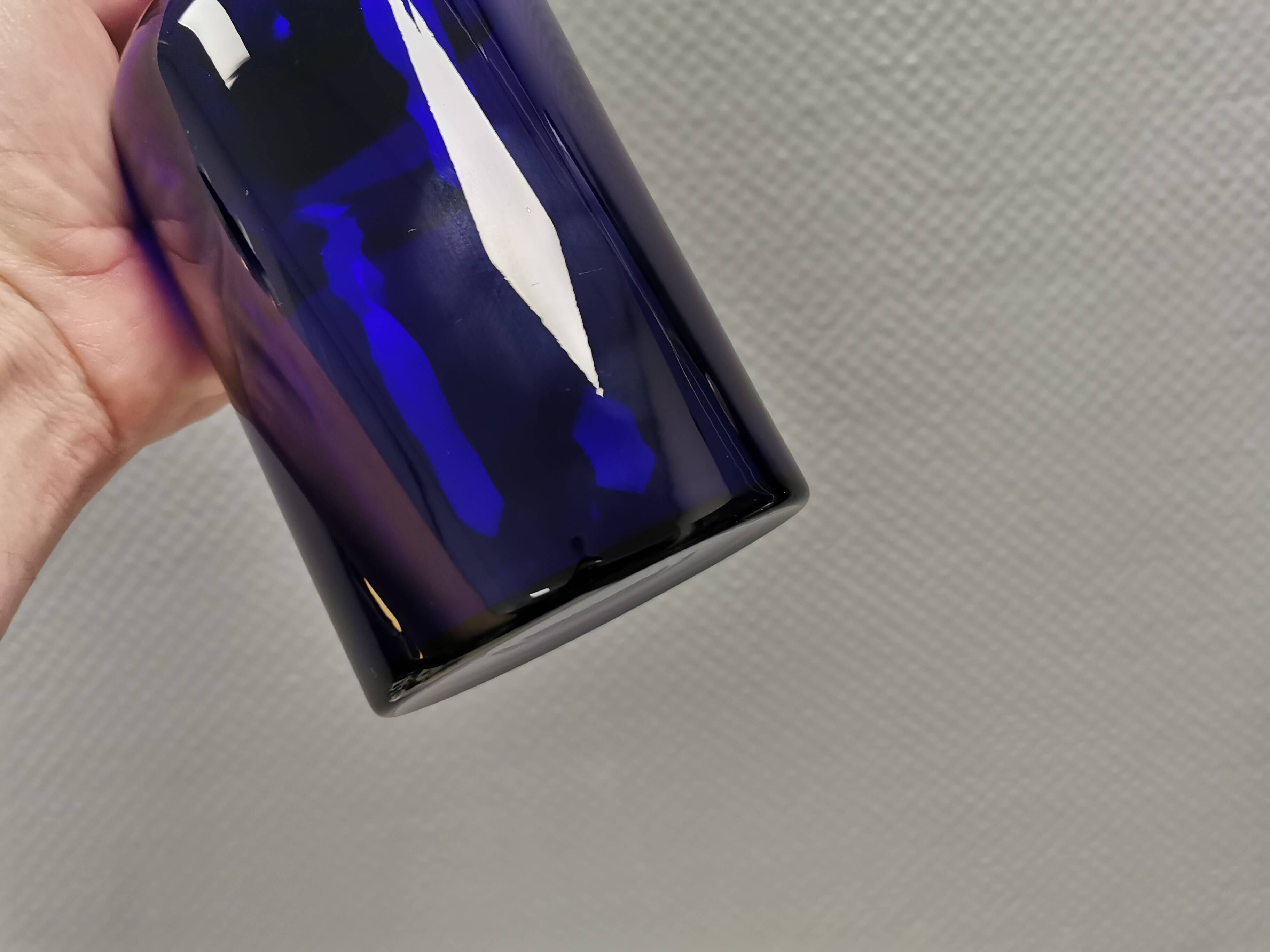 Huge blue glass vase by Otto Brauer for Holmegaard Denmark 1960s