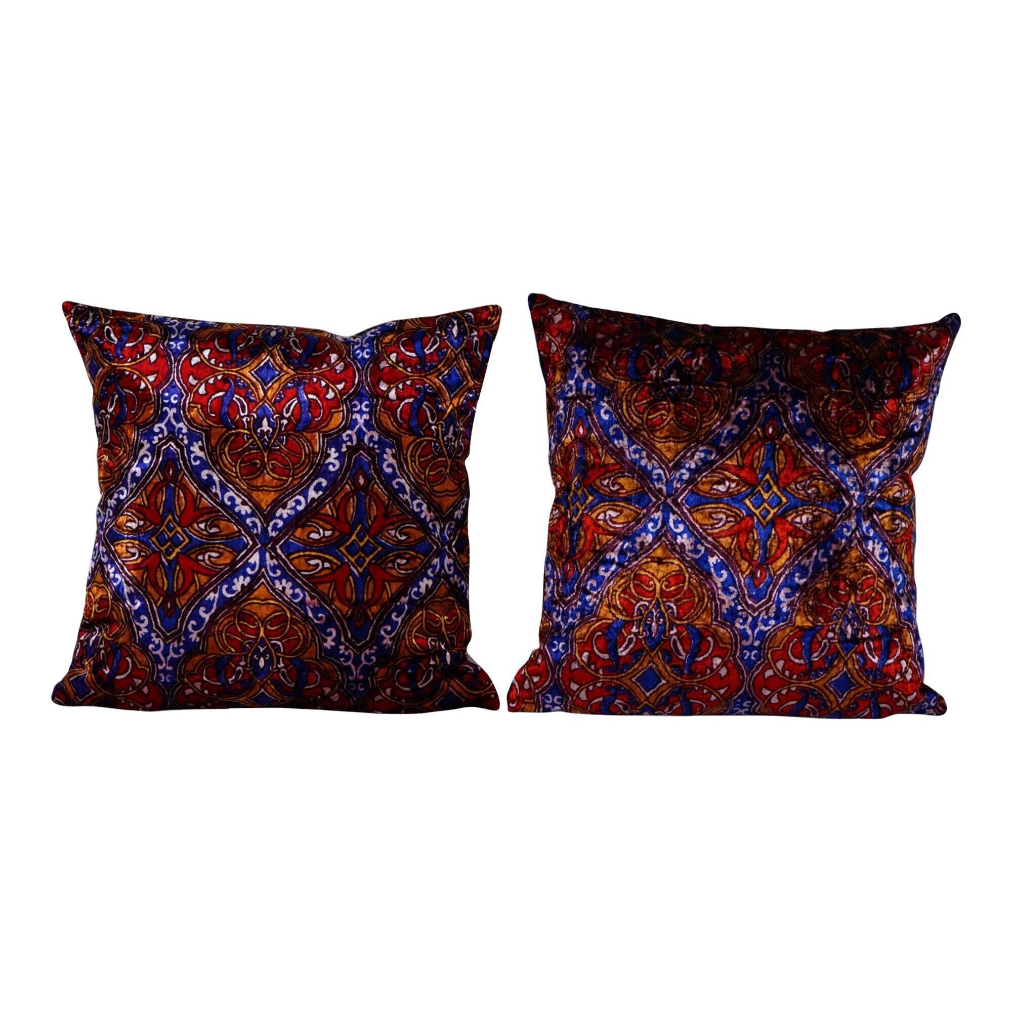 Set of 2 vintage velvet cushion covers 51x51 cm